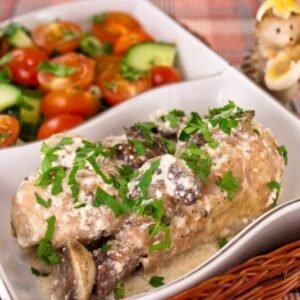 Troškintos vištienos su grybais receptas