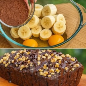 Avižinis kakavinis desertas su bananais